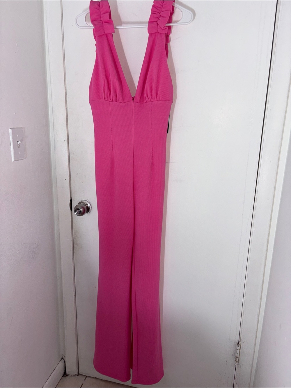 Sold Fashion Nova Hot Pink Ruffled-Strap Wide Leg Jumpsuit